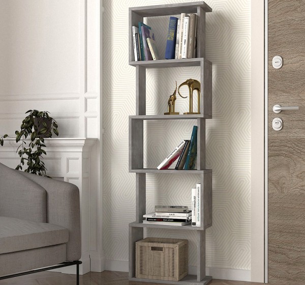 Βιβλιοθήκη Alvina Megapap χρώμα γκρι σκυροδέματος 45x19,6x158,8εκ.
