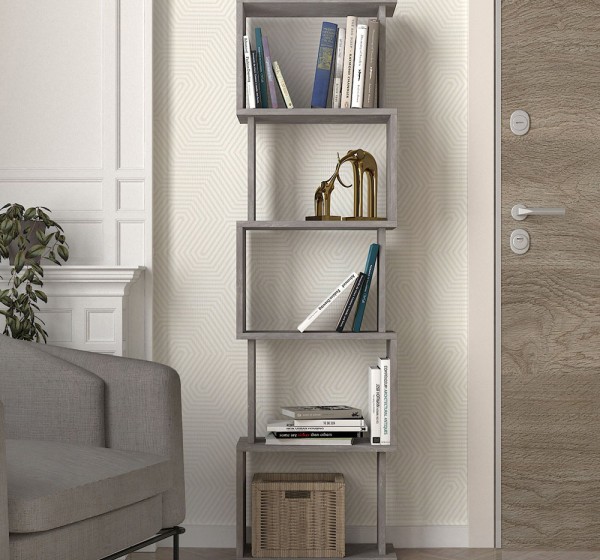 Βιβλιοθήκη Alvina Megapap χρώμα γκρι σκυροδέματος 45x19,6x158,8εκ.