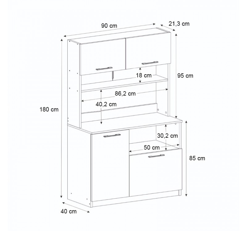Έπιπλο κουζίνας Tuco 2 Megapap χρώμα sapphire oak 90x40x180εκ.