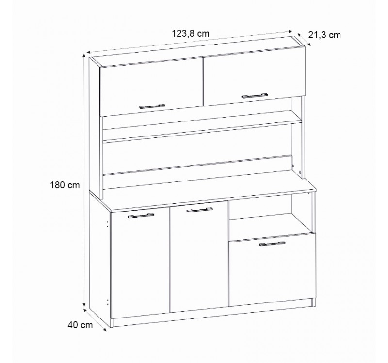 Έπιπλο κουζίνας Tuco 3 Megapap χρώμα λευκό 123,8x40x180εκ.