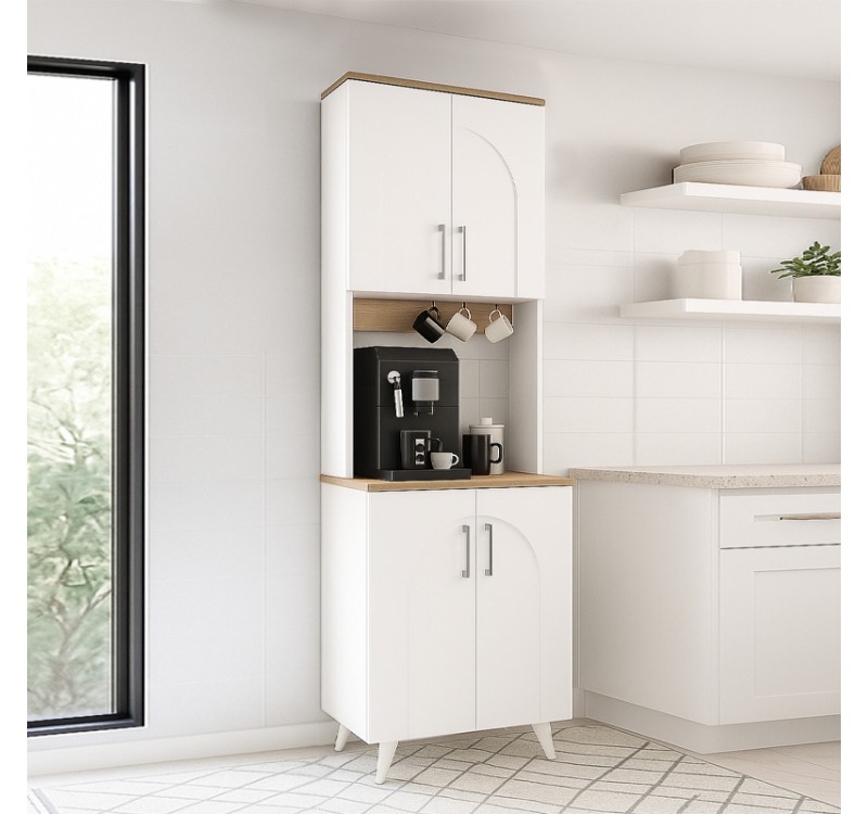 Έπιπλο κουζίνας Kalira 2 Megapap χρώμα λευκό - rota oak 60x40x196εκ.