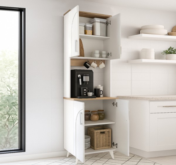 Έπιπλο κουζίνας Kalira 2 Megapap χρώμα λευκό - rota oak 60x40x196εκ.