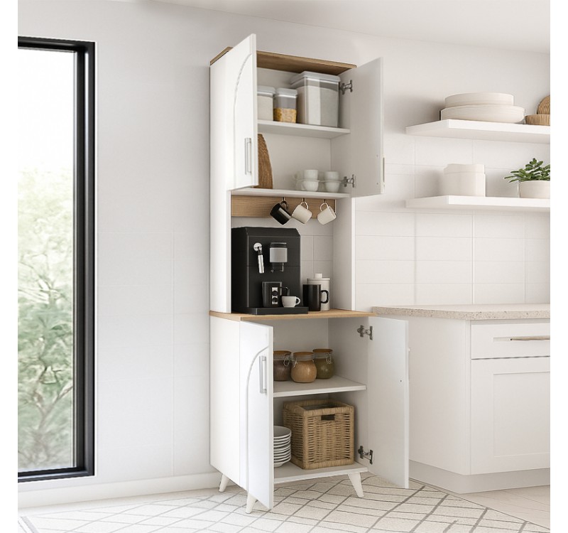 Έπιπλο κουζίνας Kalira 2 Megapap χρώμα λευκό - rota oak 60x40x196εκ.