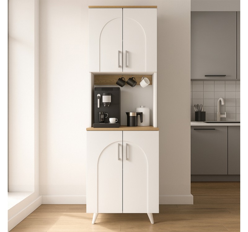 Έπιπλο κουζίνας Kalira 2 Megapap χρώμα λευκό - rota oak 60x40x196εκ.