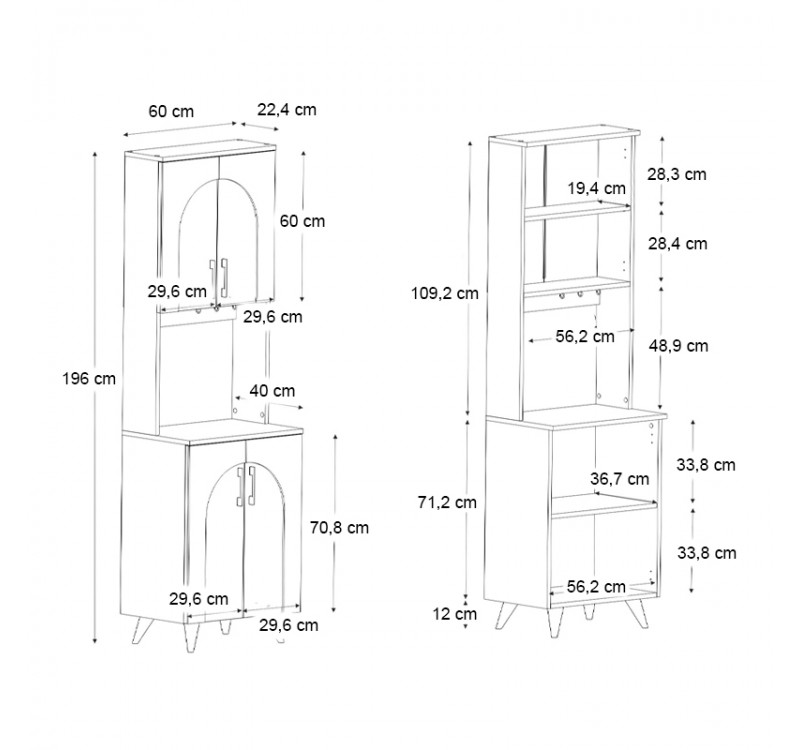 Έπιπλο κουζίνας Kalira 2 Megapap χρώμα λευκό - rota oak 60x40x196εκ.