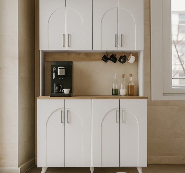 Έπιπλο κουζίνας Kalira 4 Megapap χρώμα λευκό - rota oak 120x40x196εκ.