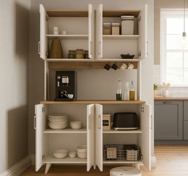 Έπιπλο κουζίνας Kalira 4 Megapap χρώμα λευκό - rota oak 120x40x196εκ.