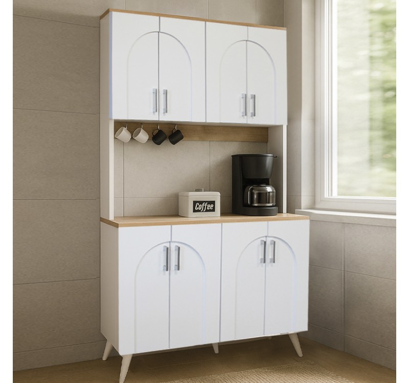 Έπιπλο κουζίνας Kalira 4 Megapap χρώμα λευκό - rota oak 120x40x196εκ.