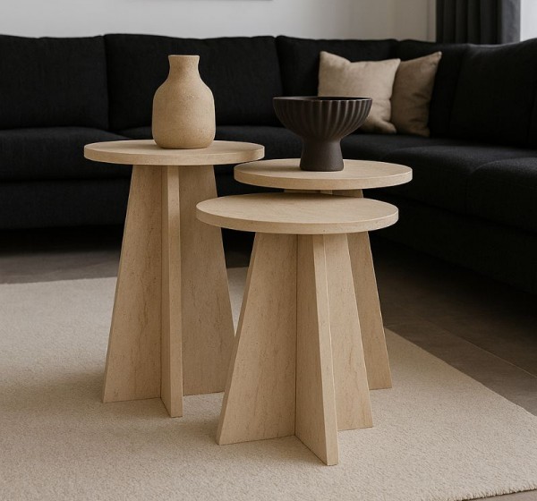 Τραπεζάκι βοηθητικό σετ 3 τμχ Podel Megapap χρώμα travertine Ø29,6x52,1εκ.
