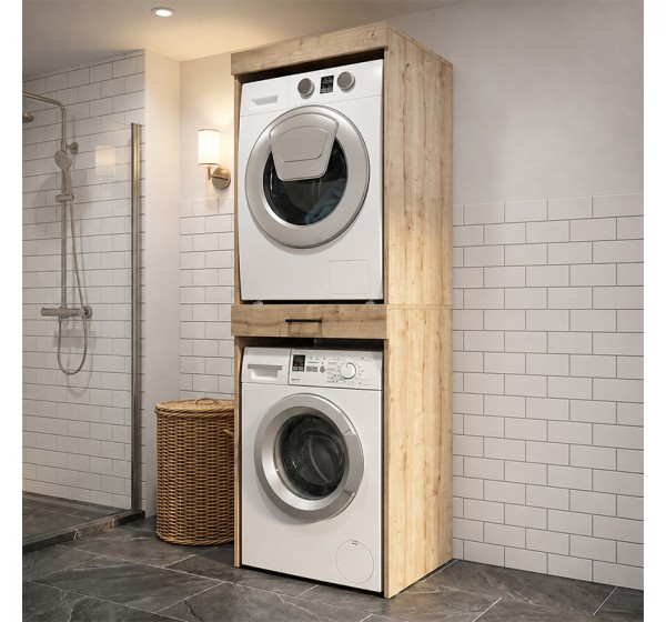 Έπιπλο πλυντηρίου - στεγνωτηρίου Fika Megapap χρώμα sapphire oak 67x61,8x198,5εκ.