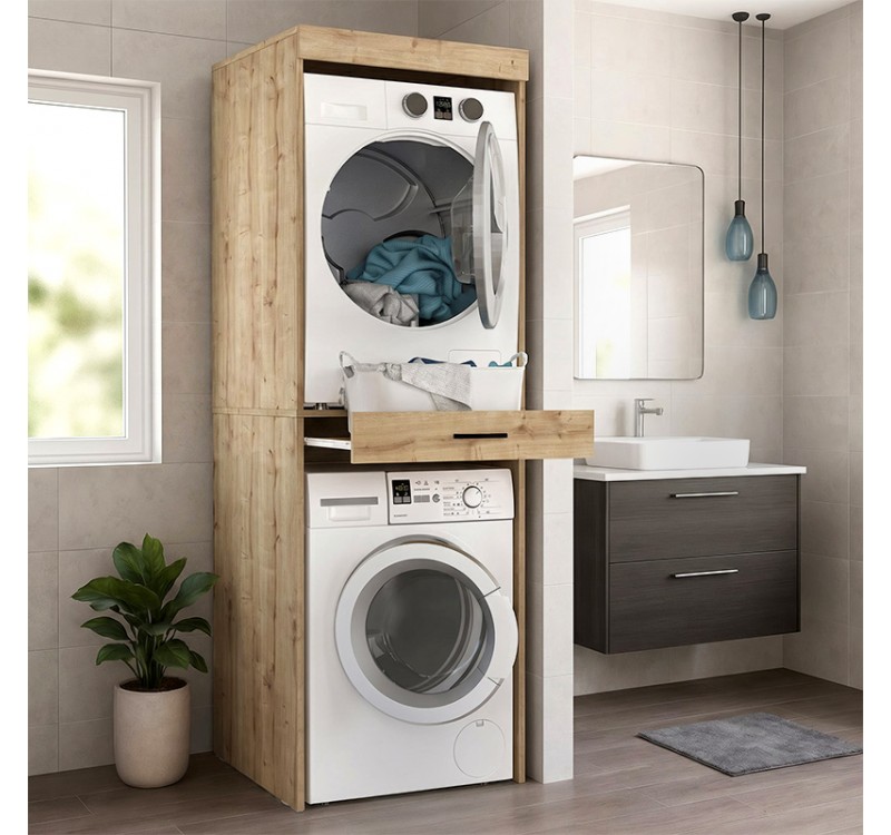 Έπιπλο πλυντηρίου - στεγνωτηρίου Fika Megapap χρώμα sapphire oak 67x61,8x198,5εκ.