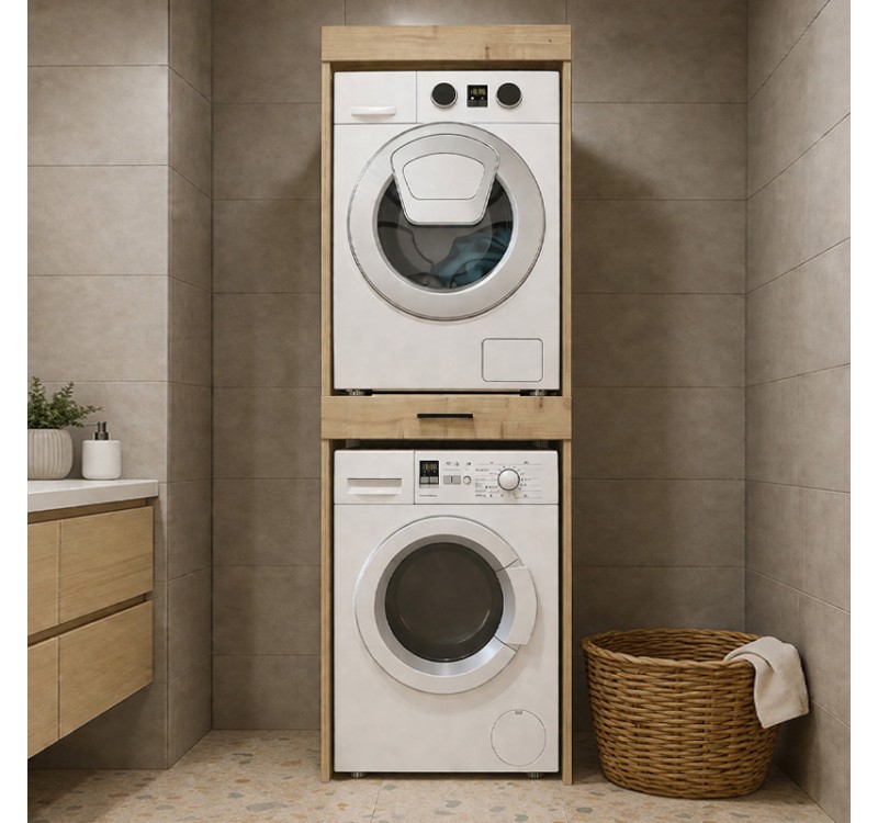 Έπιπλο πλυντηρίου - στεγνωτηρίου Fika Megapap χρώμα sapphire oak 67x61,8x198,5εκ.