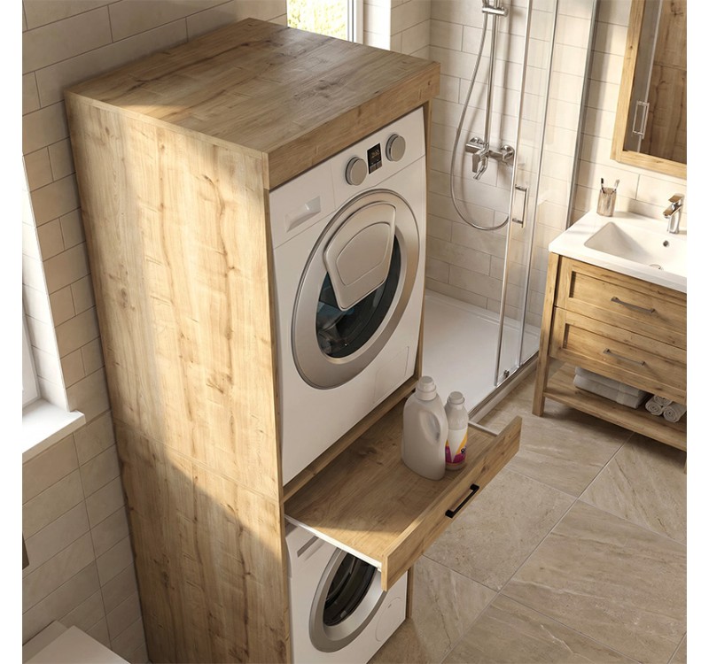 Έπιπλο πλυντηρίου - στεγνωτηρίου Fika Megapap χρώμα sapphire oak 67x61,8x198,5εκ.