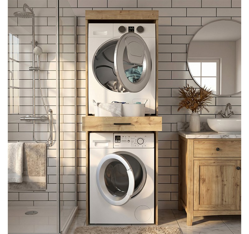 Έπιπλο πλυντηρίου - στεγνωτηρίου Fika Megapap χρώμα sapphire oak 67x61,8x198,5εκ.