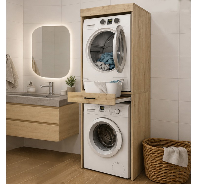 Έπιπλο πλυντηρίου - στεγνωτηρίου Fika Megapap χρώμα sapphire oak 67x61,8x198,5εκ.