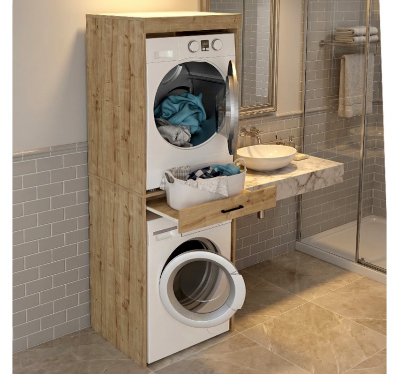 Έπιπλο πλυντηρίου - στεγνωτηρίου Fika Megapap χρώμα sapphire oak 67x61,8x198,5εκ.