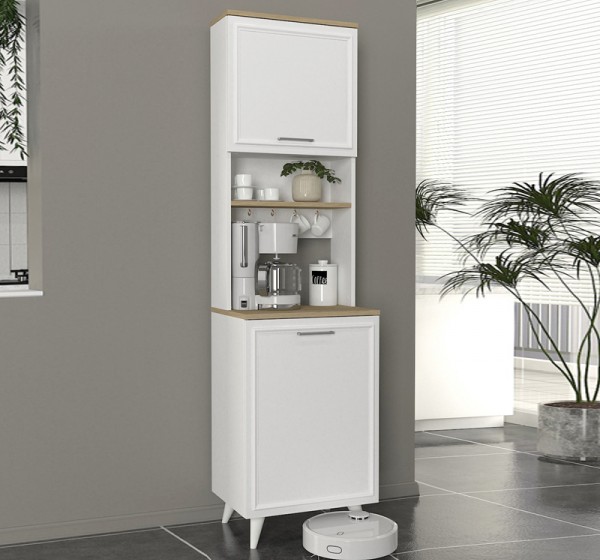 Έπιπλο κουζίνας Potter 1 Megapap χρώμα λευκό - rota oak 53,4x39,6x196,1εκ.