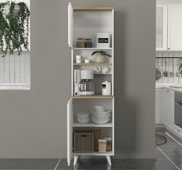 Έπιπλο κουζίνας Potter 1 Megapap χρώμα λευκό - rota oak 53,4x39,6x196,1εκ.