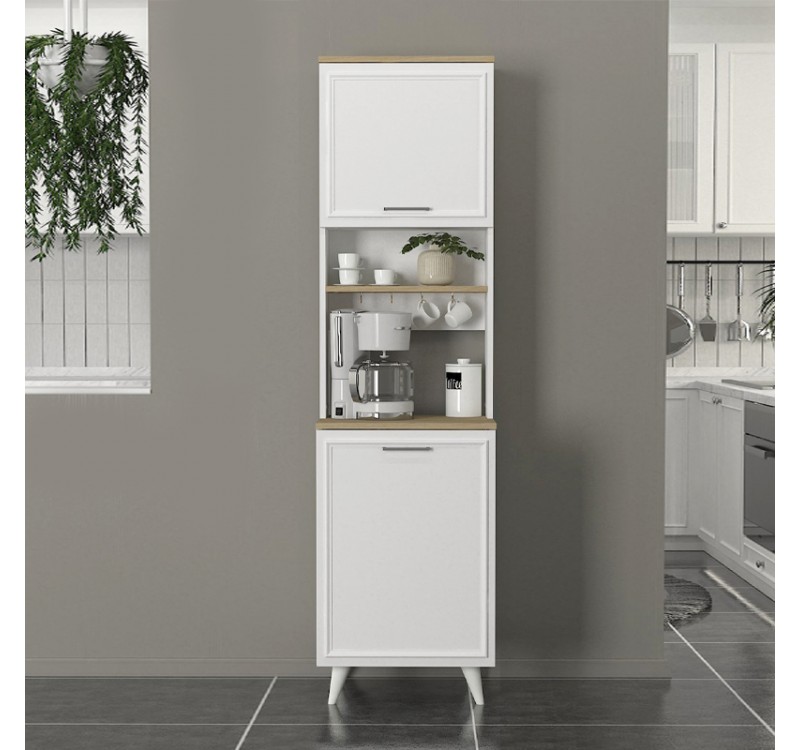 Έπιπλο κουζίνας Potter 1 Megapap χρώμα λευκό - rota oak 53,4x39,6x196,1εκ.