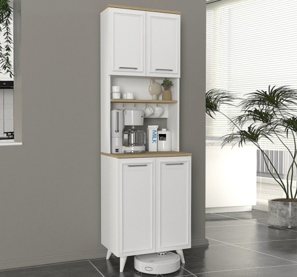 Έπιπλο κουζίνας Potter 2 Megapap χρώμα λευκό - rota oak 60x40x196,1εκ.