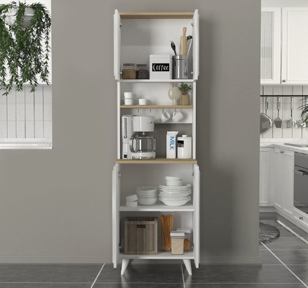 Έπιπλο κουζίνας Potter 2 Megapap χρώμα λευκό - rota oak 60x40x196,1εκ.