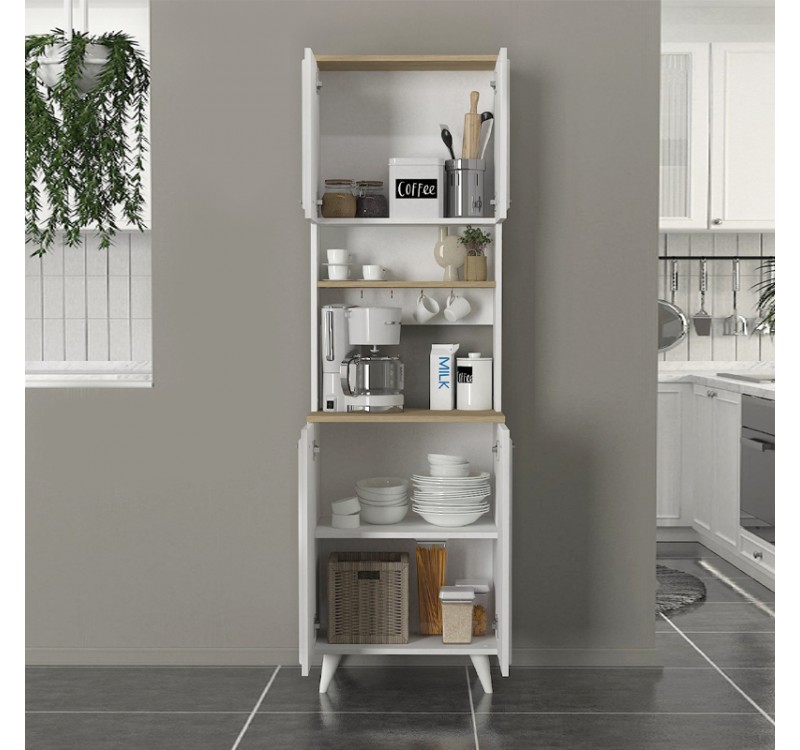 Έπιπλο κουζίνας Potter 2 Megapap χρώμα λευκό - rota oak 60x40x196,1εκ.