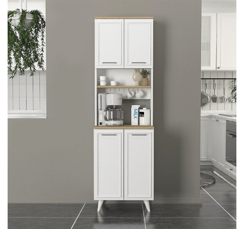 Έπιπλο κουζίνας Potter 2 Megapap χρώμα λευκό - rota oak 60x40x196,1εκ.