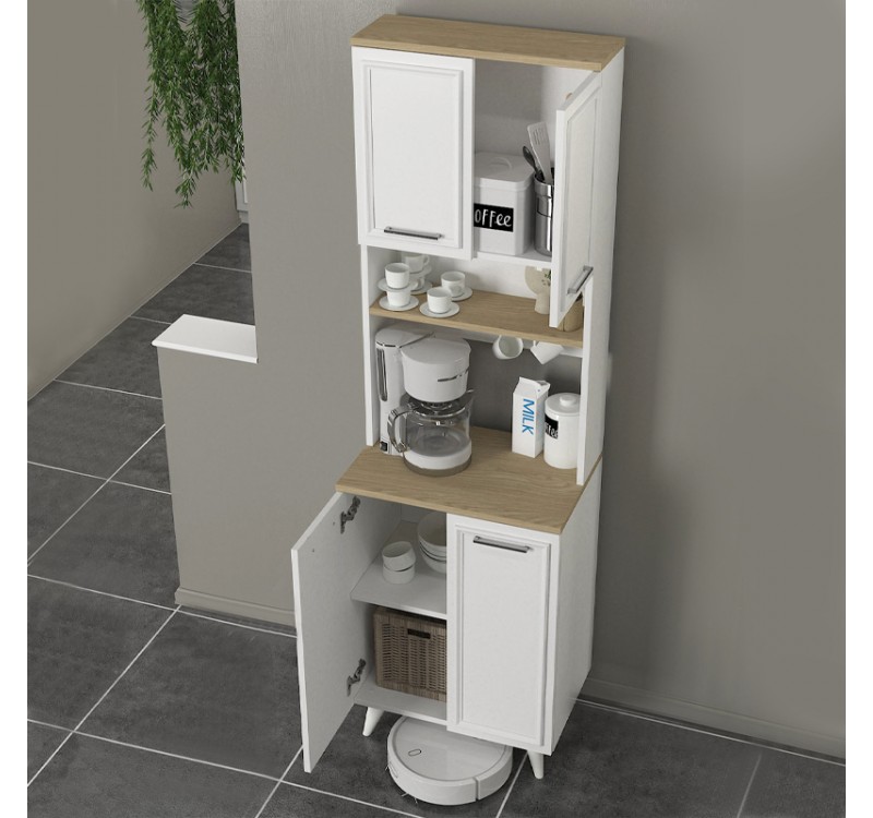 Έπιπλο κουζίνας Potter 2 Megapap χρώμα λευκό - rota oak 60x40x196,1εκ.