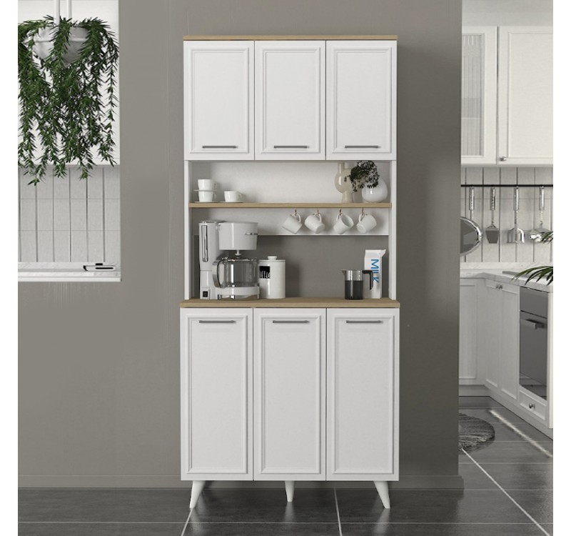 Έπιπλο κουζίνας Potter 3 Megapap χρώμα λευκό - rota oak 90x40x196,1εκ.