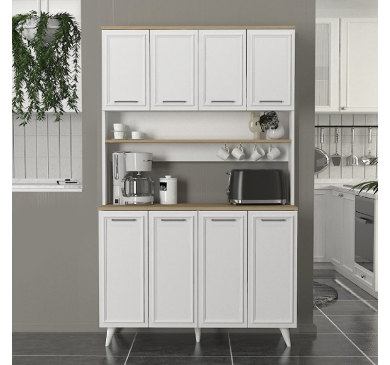 Έπιπλο κουζίνας Potter 4 Megapap χρώμα λευκό - rota oak 120x40x196,1εκ.