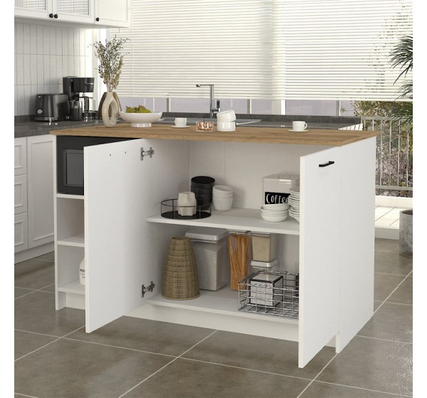 Τραπέζι - Πάγκος κουζίνας Peres Megapap χρώμα λευκό - sepet oak 150x70x91,8εκ.