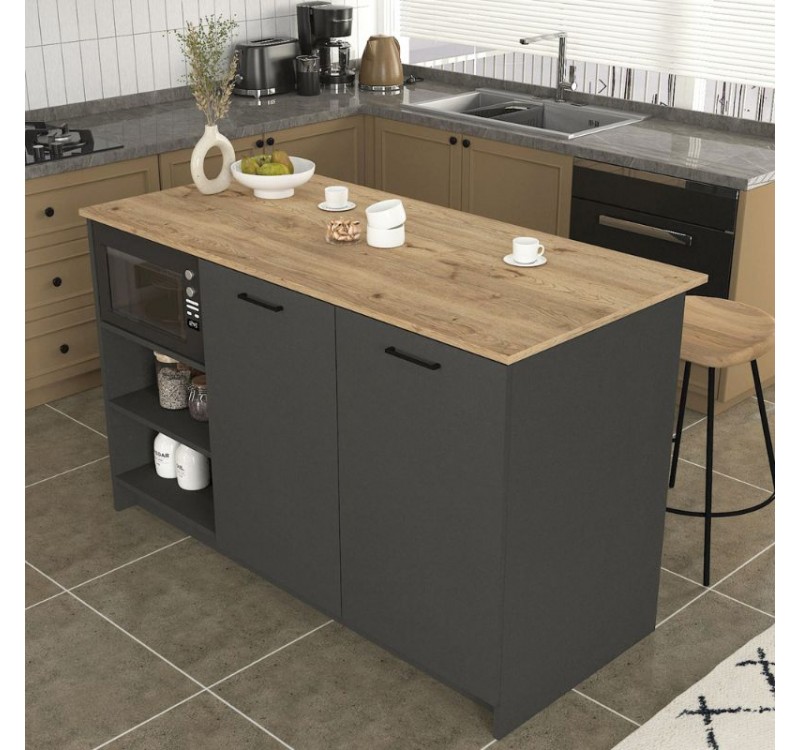 Τραπέζι - Πάγκος κουζίνας Peres Megapap χρώμα ανθρακί - sepet oak 150x70x91,8εκ.