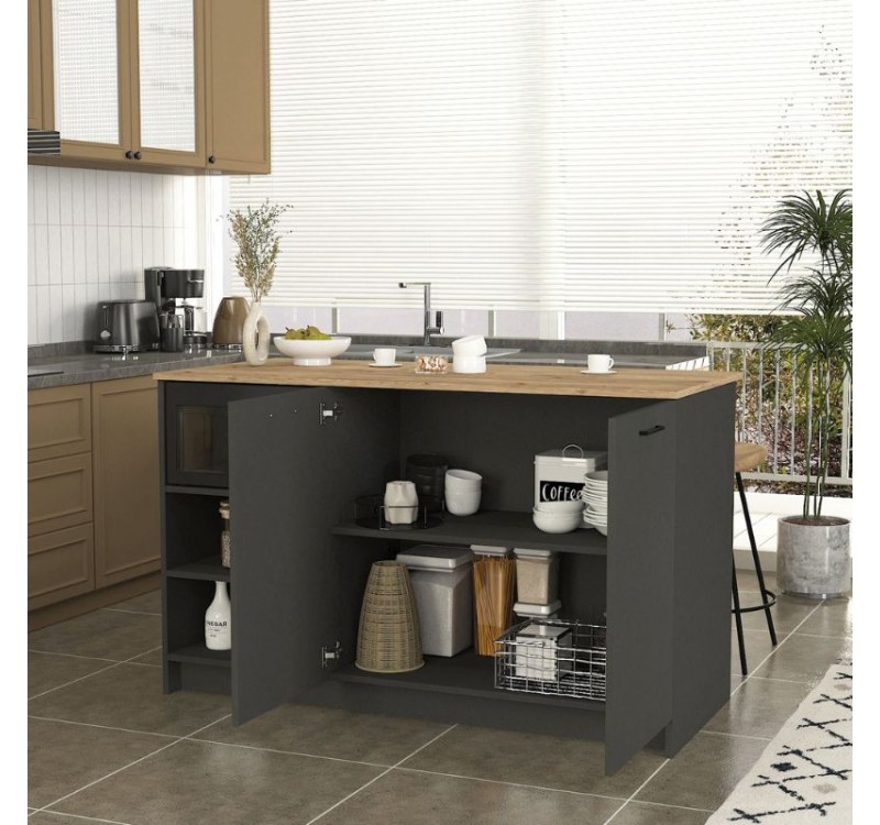 Τραπέζι - Πάγκος κουζίνας Peres Megapap χρώμα ανθρακί - sepet oak 150x70x91,8εκ.