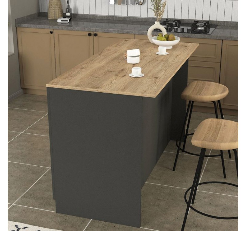 Τραπέζι - Πάγκος κουζίνας Peres Megapap χρώμα ανθρακί - sepet oak 150x70x91,8εκ.