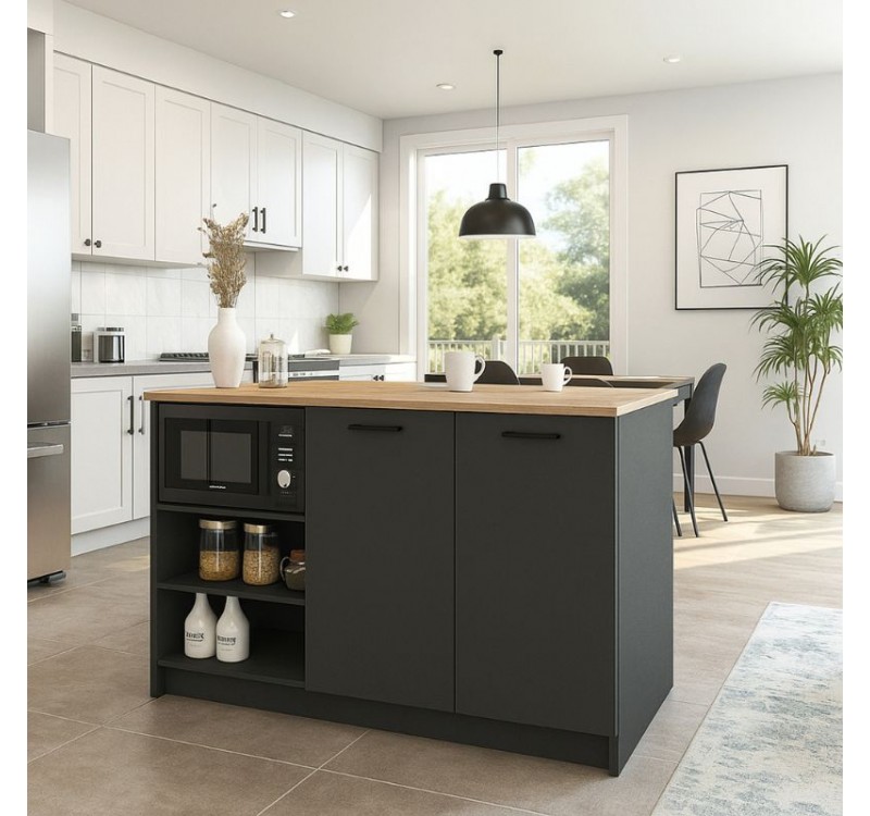 Τραπέζι - Πάγκος κουζίνας Peres Megapap χρώμα ανθρακί - sepet oak 150x70x91,8εκ.