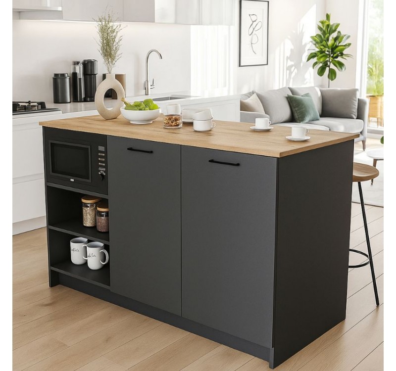 Τραπέζι - Πάγκος κουζίνας Peres Megapap χρώμα ανθρακί - sepet oak 150x70x91,8εκ.