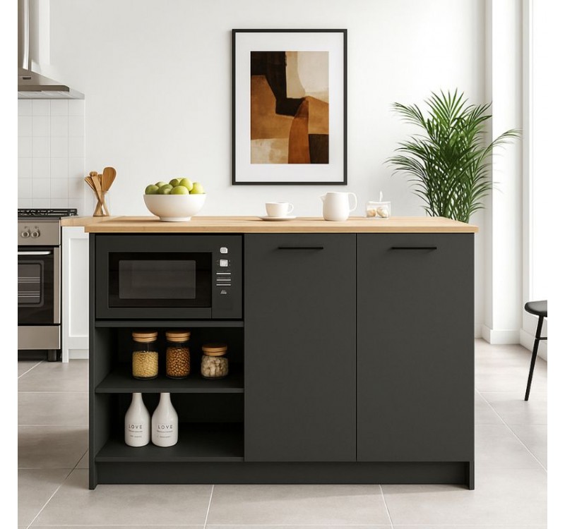 Τραπέζι - Πάγκος κουζίνας Peres Megapap χρώμα ανθρακί - sepet oak 150x70x91,8εκ.