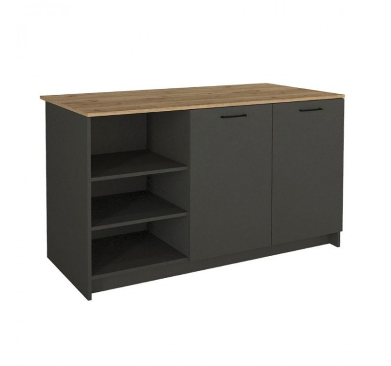 Τραπέζι - Πάγκος κουζίνας Peres Megapap χρώμα ανθρακί - sepet oak 150x70x91,8εκ.