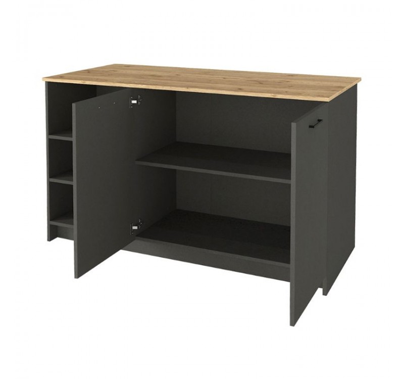 Τραπέζι - Πάγκος κουζίνας Peres Megapap χρώμα ανθρακί - sepet oak 150x70x91,8εκ.