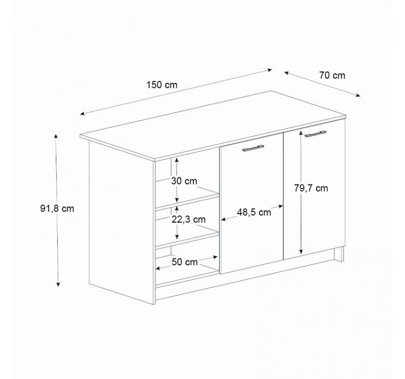 Τραπέζι - Πάγκος κουζίνας Peres Megapap χρώμα ανθρακί - sepet oak 150x70x91,8εκ.