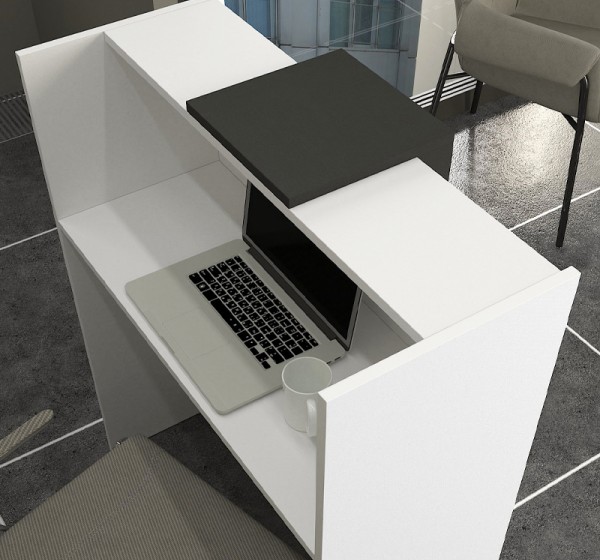 Γραφείο υποδοχής - reception Hola Megapap χρώμα λευκό - ανθρακί 93,6x45,2x110,3εκ.