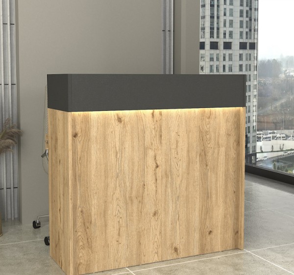 Γραφείο υποδοχής - reception Wilko Megapap με LED χρώμα sepet oak - ανθρακί 113,6x42x110εκ.