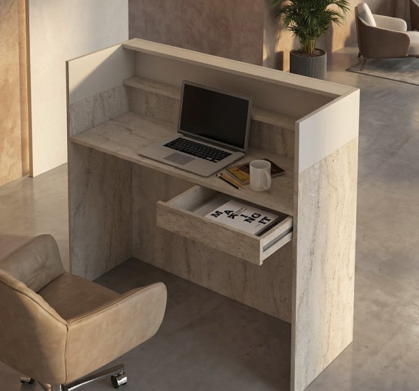 Γραφείο υποδοχής - reception Wilko Megapap με LED χρώμα travertine - sandstone 113,6x42x110εκ.