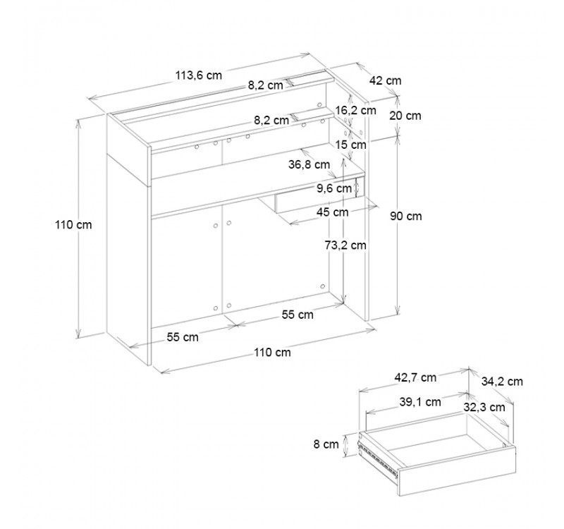 Γραφείο υποδοχής - reception Wilko Megapap με LED χρώμα travertine - sandstone 113,6x42x110εκ.