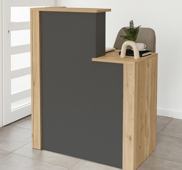 Γραφείο υποδοχής - reception Enter Megapap χρώμα sepet oak - ανθρακί 86,9x40x110,3εκ.