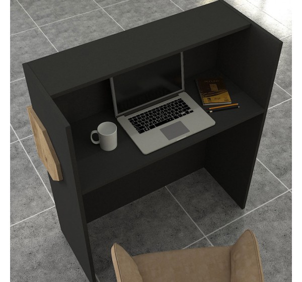 Γραφείο υποδοχής - reception Aloha Megapap με LED χρώμα ανθρακί - sepet oak 95,5x40x110,3εκ.