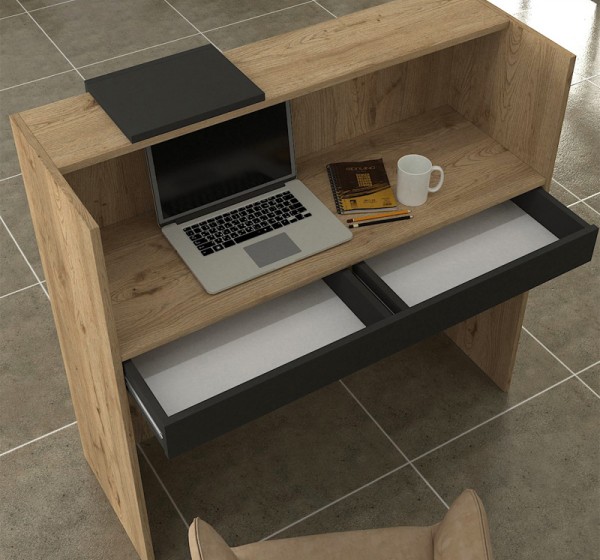 Γραφείο υποδοχής - reception Navita Megapap με LED χρώμα sepet oak - ανθρακί 113,6x42x111,8εκ.