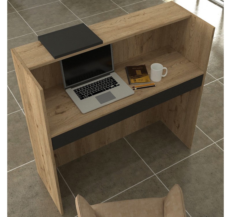 Γραφείο υποδοχής - reception Navita Megapap με LED χρώμα sepet oak - ανθρακί 113,6x42x111,8εκ.