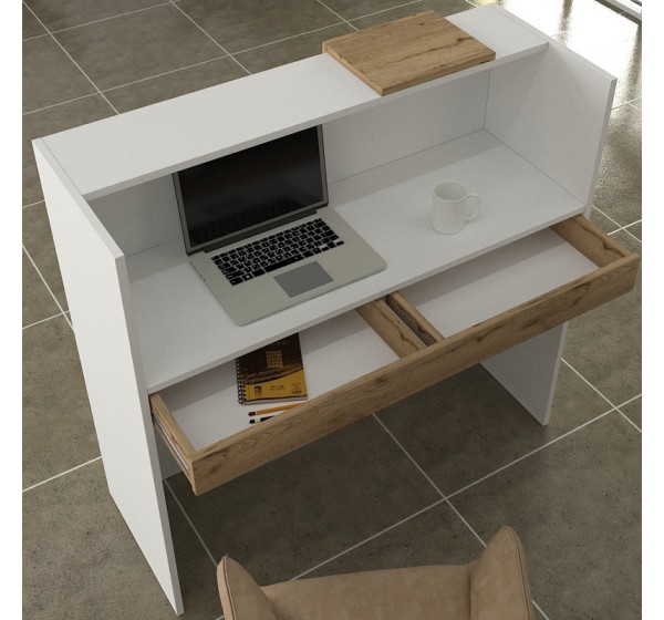 Γραφείο υποδοχής - reception Navita Megapap με LED χρώμα λευκό - sepet oak 113,6x42x111,8εκ.