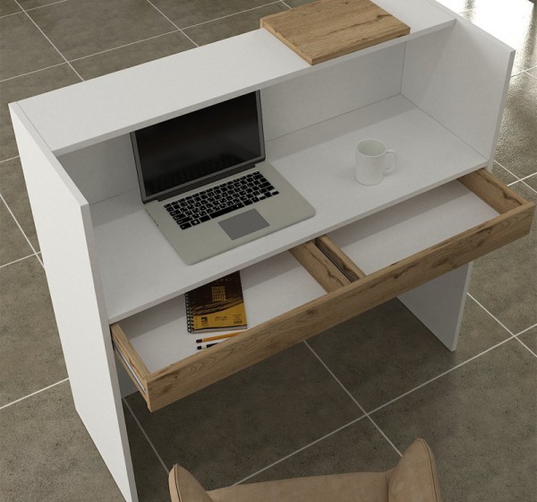 Γραφείο υποδοχής - reception Navita Megapap με LED χρώμα λευκό - sepet oak 113,6x42x111,8εκ.